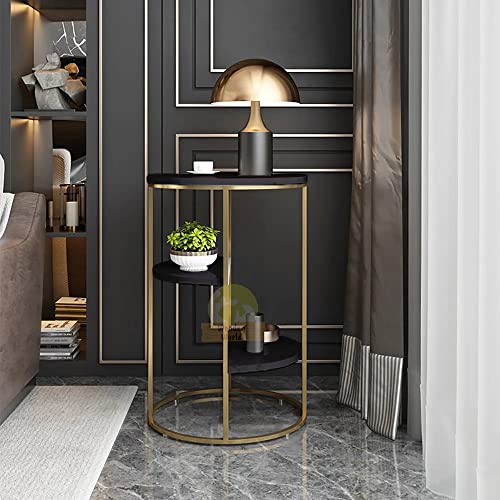 Image of Wooden World Simple Modern Bedside Cabinet Farmhouse Accent Coffee Table Small Round MDF Top Metal Table Living Room Sofa. (Black)