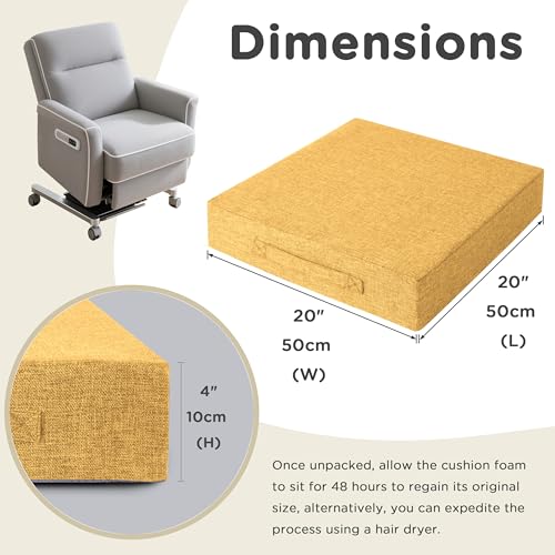 Image of AddGrace Recliner Cushions for Elderly Thick Seat Cushion 20 inchx20 inchx4 inch Chair Pads with Non Slip Backing and Washable Cover for Couch Armchair Chairs Yellow