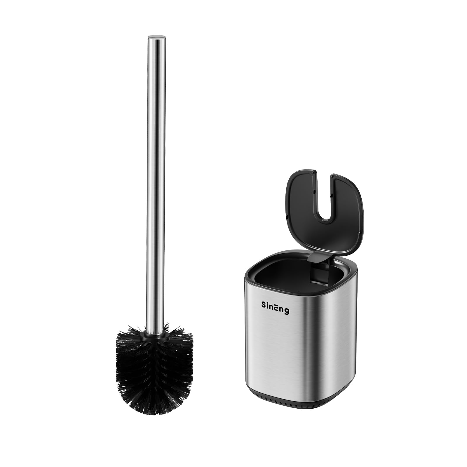 Toilet Brush and Holder Set Toilet Bowl Brush Stainless Steel Automatic Toilet Bowl Cleaner Brush with Durable Bristle Head Toilet Cleaning Brush for Bathroom