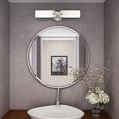 Image of Livex Lighting 15072-91 Aero Collection ADA 2-Light Bathroom Vanity Light with Satin Opal White Glass Cylinder Shades, Brushed Nickel, 19.25 x 4.25 | Dimensions: 19.25 x 4.25; Satin Opal White Glass Cylinder Shades