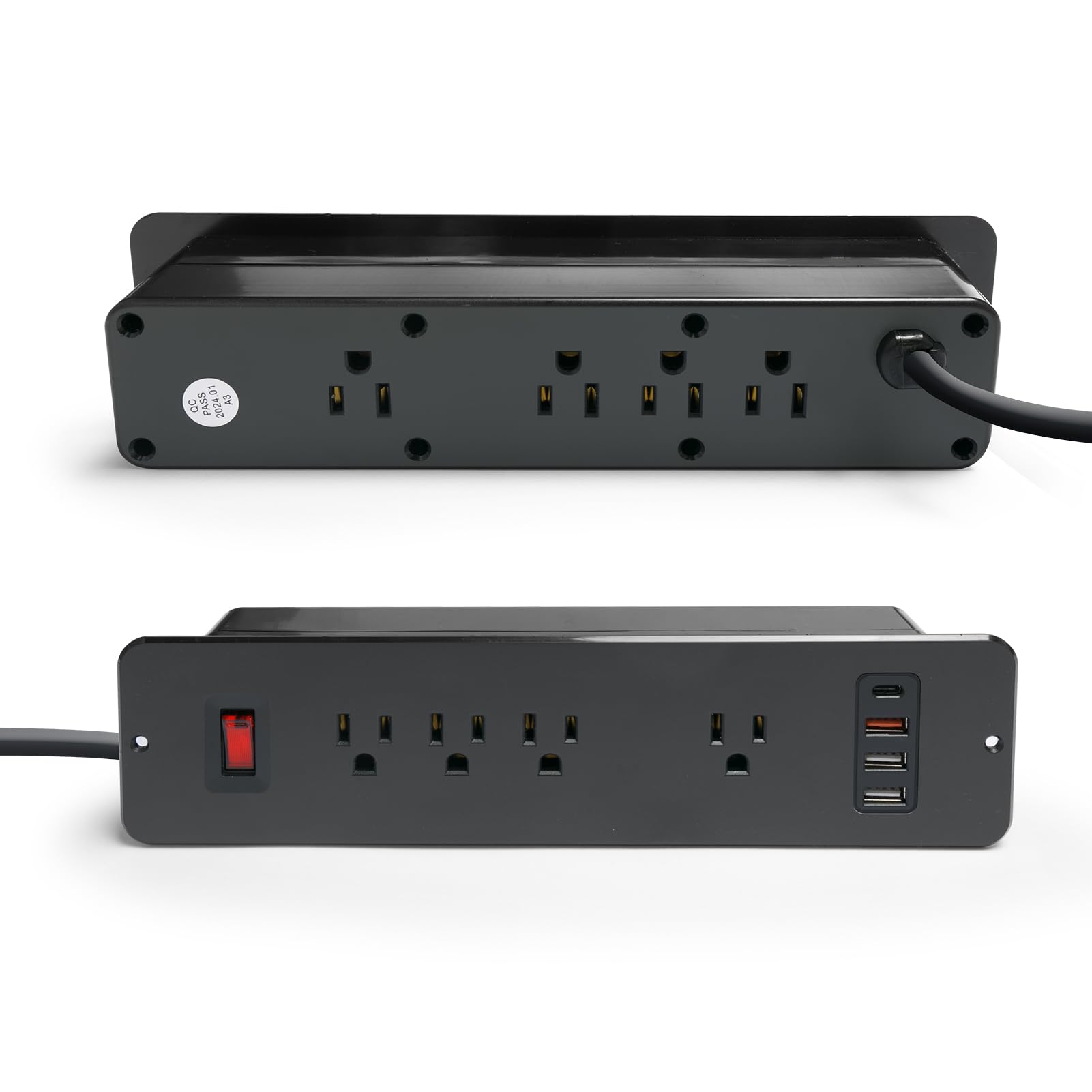Double Side USB C Recessed Power Strip,Countertop Plugs 8 Outlets 4 USB Ports, PD 20W Flush Mount Desk Plug Station Flat Plug Mountable Power Socket Build into Furniture, Drawer, Table,Cabinet