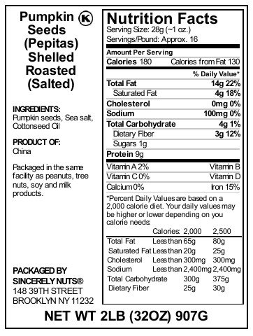 Sincerely Nuts Shelled Pepitas Pumpkin Seeds Salted (2 lb bag ) | Delicious Nutrient Dense Low Carb Snack | High in Magnesium & Manganese Minerals |Gluten Free | Kosher |Great for Cooking