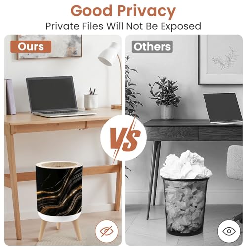 Image of Small Trash Can with Lid Marble texture wall surface black gold ink pattern graphic granite 1.8 Gallon Dog Proof Trash Can Round Garbage Can Waste Bin Wastebasket for Bathroom Bedroom Living Room
