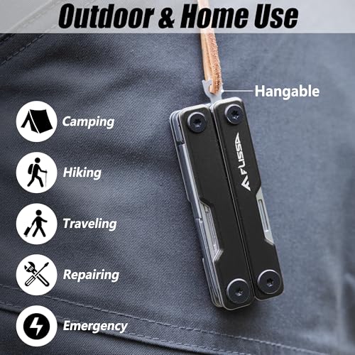 Image of FLISSA 11-in-1 Multitool Scissors with Knife, Foldable Mini Multitool, Stainless Steel Scissors with Aluminum Handles, Spring - EDC for Camping, Hiking, Fishing, Emergency, Black