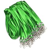 Maileto 50 Pack Green Nylon Flat Lanyard with Swivel Hook and Badge Clip for ID Badge Holder