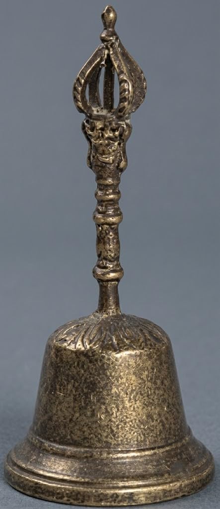 Campana Campanella in ottone brunito con manico CORONA da tavolo