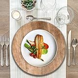 Lightnpro Natural Wood Dinner Plates - Wooden Round Charcuterie Boards, Serving Platters for Food, Cheese Tray, Dessert Salad Plate, Wood Charger Plates - Set of 2, 13 Inch