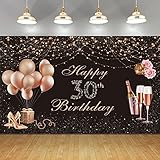 Happy Birthday Backdrop Banner for Women Girls, Fabric Pink Rose Gold Sign Poster for 30th Birthday...