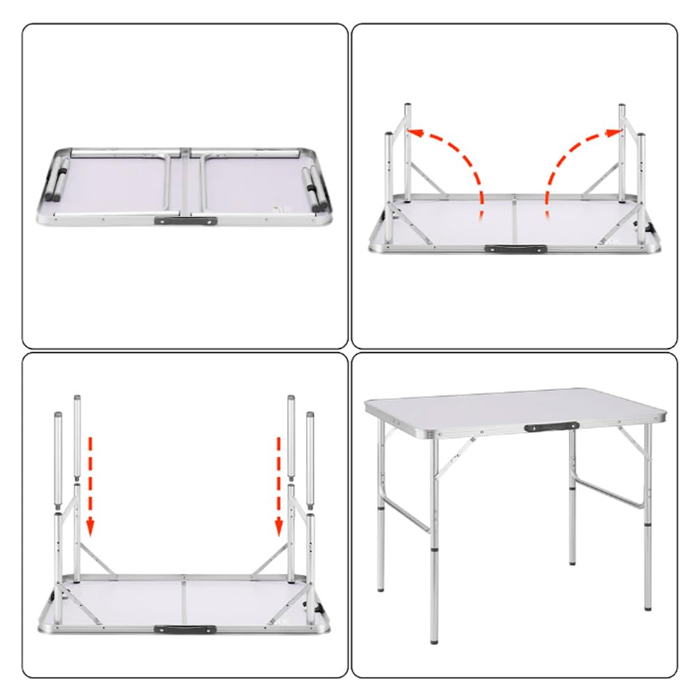 VIRSUS Tavolo Pieghevole da Picnic con Struttura in Alluminio 1208, Gambe Regolabili in 2 Altezze da 25 e 59 cm, Maniglia e Piano in Formica Resistente, Tavolino da Spiaggia (75x55x59 cm)