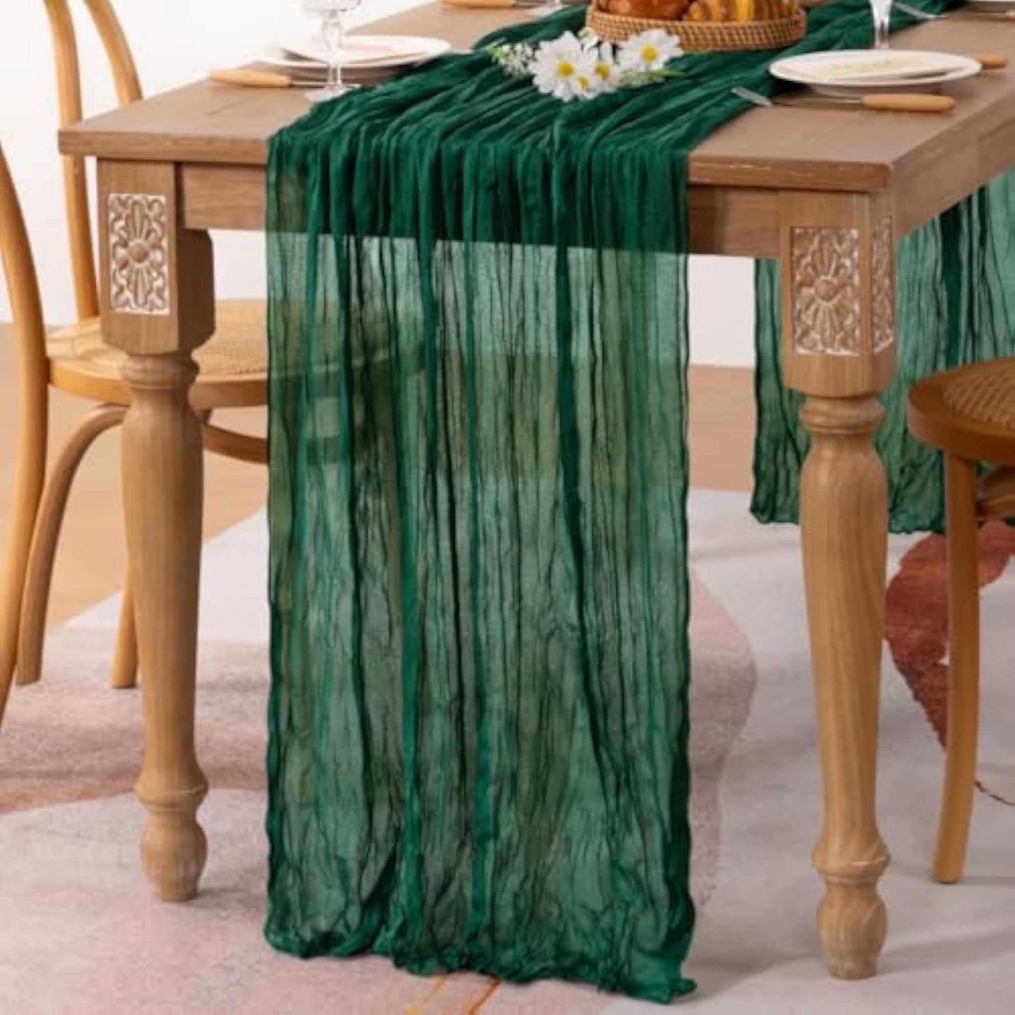 Emerald Green Cheesecloth Table Runner, Boho Decor