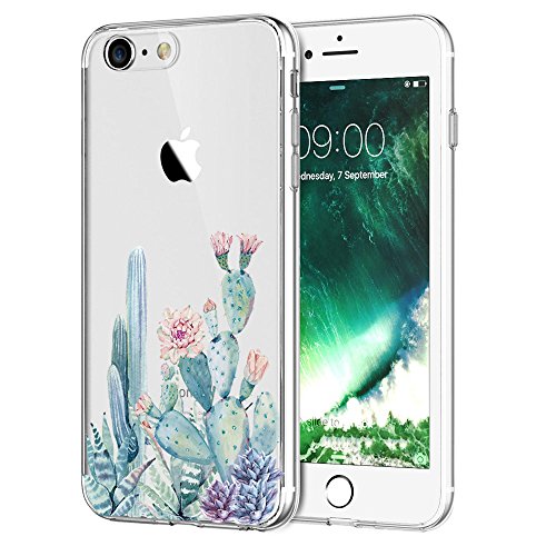 LUOLNH for iPhone 6 case,iPhone 6s Case with Flowers, Slim Clear Chrome Gold Floral Pattern Soft Flexible TPU Back Cover Case for iPhone 6/6s [4.7 inch] -Cactus Flower
