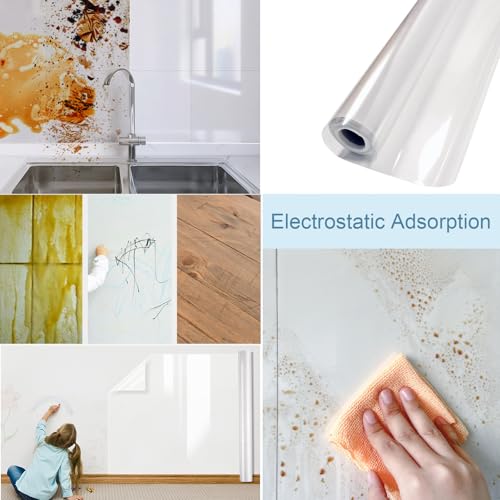 MANMEMU Elektrostatische wandschutzfolie, 60CM × 1000CM transparente Elektrostatik Folie, Spritzschutz Hund Wandschutz, Statische Folie Wand, Wandschutz für Küche, Möbel, Büro