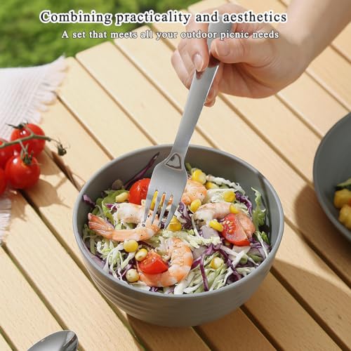 Camping Utensilien, ReaNea Camping Mess Kit für Reisen, Camping, Picknick, Outdoor, Camping Gear Include Messer, Löffel, Gabel Besteck Set, Tasse, Schüssel, Teller, Camping Essentials