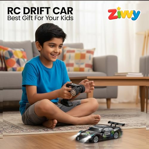 Image of Big Remote Control Car Black | 2.4G RC Drift Vehicle with 100 m Range, Smoke Effect, Neon Lights & Music | Rechargeable Remote Control Car | Best Gift for Boys & Girls 2 3 4 5 6 7 8+ Years