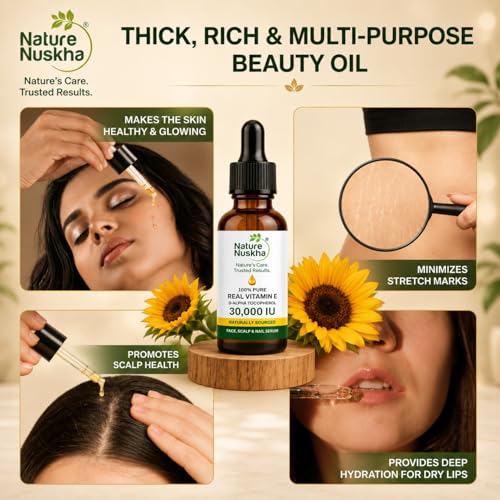 Image of Real Vitamin E Oil 30,000 IU | Undiluted D-Alpha Tocopherol Serum | Dermatologically Tested | For Skin Glow, Hair Nourishment & Stronger Nails | Non-GMO Certified | 30ml