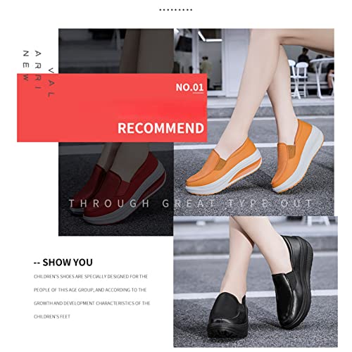 Image of Women's Platform Wedge Slip-On Loafers,Comfortable EVA Sole Round Toe Leather Moccasin Wedge Sneakers.