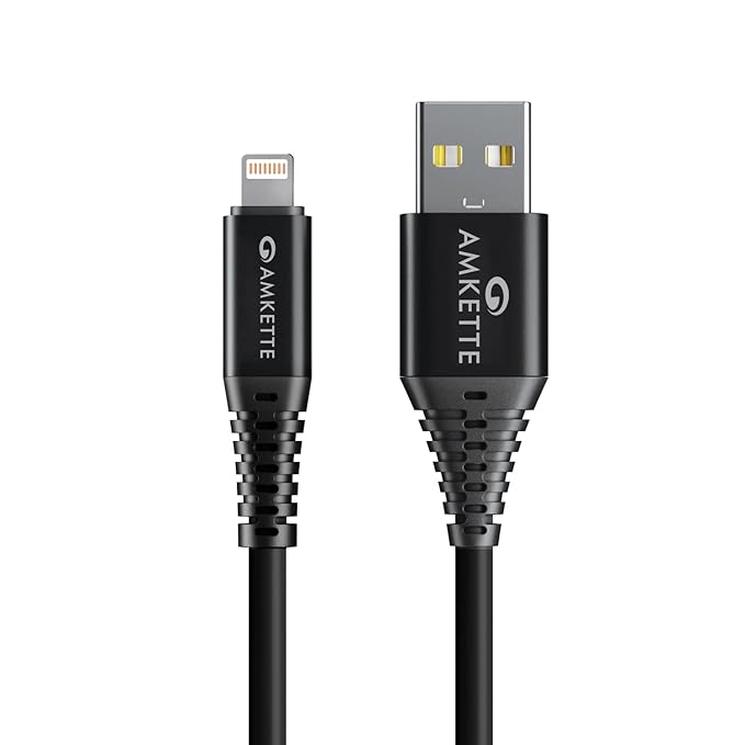 Amkette PowerPro Lightning Cable, High-Speed Charging & 480Mbps Data Transfer, Durable Design, Compatible with iPhone, iPad and more-1M (Black)