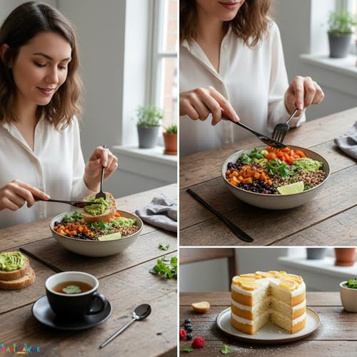 Image of Slim Handle Black 24 Pcs Stainless Steel Cutlery Set for Dining Table, Dishwasher Safe Glossy Flatware (6 Spoon Set + 6 Forks Set + 6 Butter Knife + 6 Dessert Spoon)