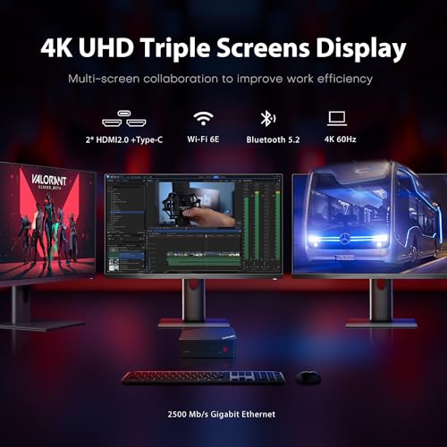 P4 Light Gaming Mini PC Ryzen 7 5700U 32GB RAM 1TB SSD Winodws 11 Pro | Triple 4K 60HZ Displays, Support PS3 emulator, Micro PC, Dual HDMI+DP+Type-C, WiFi 6E, BT5.2 - Image 4
