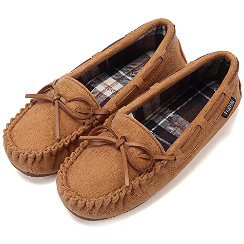 FANTURE Womens Slipper Micro Suede Faux Fur Lined Indoor & Outdoor Moccasins Slip On U421DMSJ005-Tan-40
