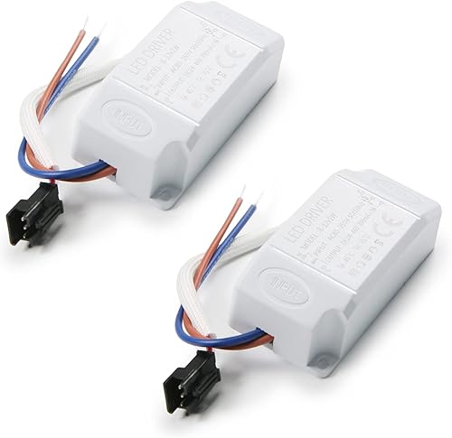 Othmro Controlador de transformador LED, 2 adaptadores de fuente de alimentación de 300 mA 8-12 W, controlador LED de salida de bajo voltaje de