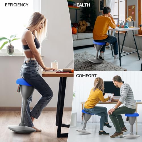 Image of XJ-HOME Height Adjustable Active Motion Stool, Standing Desk Wobble Chair, Ergonomic Stand Perch Sit Rotate 360 Balance Stool with Cushion & Non-Slip Base for Office Home Classroom, Dark Blue