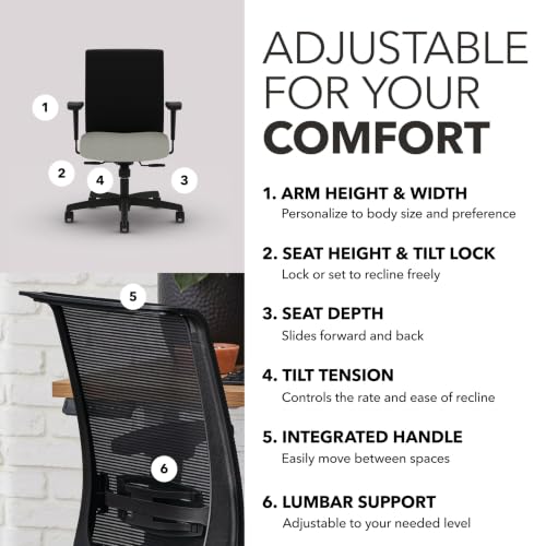 Image of HON Convergence Ergonomic Office Chair with Mesh Back, Adjustable Arms, Lumbar Support, Synchro‑Tilt Desk Chair with Wheels for Home Office or Computer Use, Black Frame, Fog