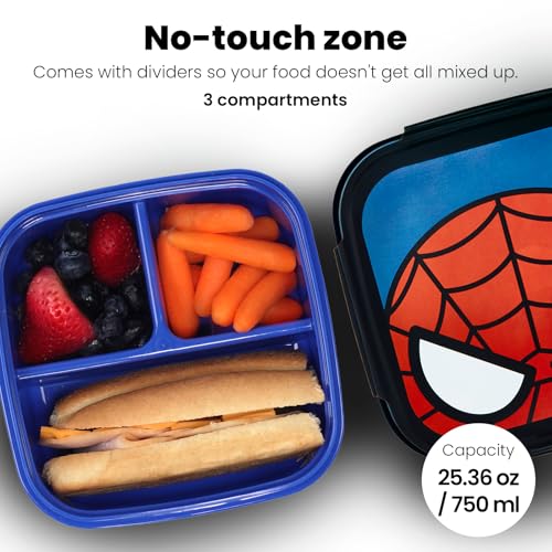 Yoobi x Marvel Spider-Man Bento Box and Ice Pack – Gift – 3 Compartment Lunch Box, Dishwasher & Microwave Safe Food Container for Kids & Tweens – BPA & PVC Free, Leakproof4