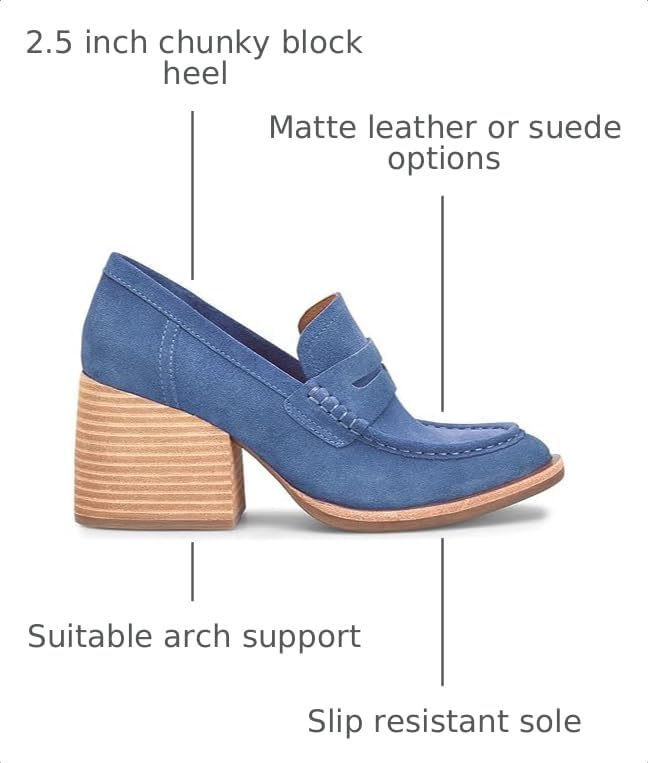 Image of MOOMMO Women Chunky Platform Loafers Pumps Round Closed Toe Slip On Penny Loafers Suede Block High Heels Oxford Shoes Formal Classic Thick Heel Dress Loafer Office Ladies Vintage Comfort 4-11 M US