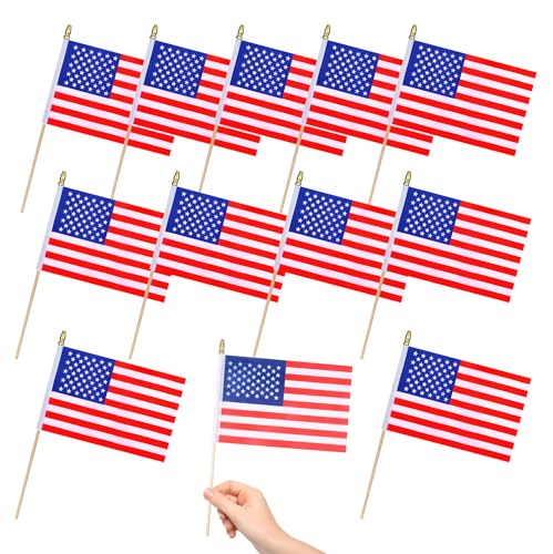 TMHTMH 12 Pack American USA Miniature Small Wooden Stick Flags United States Mini Handheld Flag Patio Lawn & Garden Outdoor Decorations 8x5 Inch