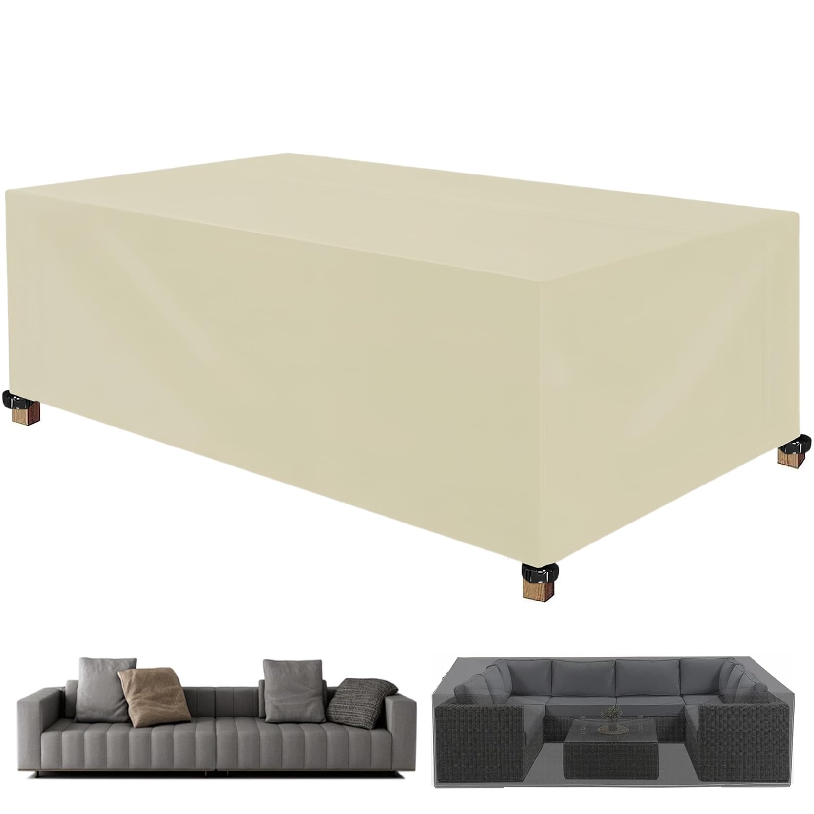 Fundas para Muebles de Jardín 200 x 100 x 80 cm Funda Protectora Conjuntos, Antivento, Resistente Al Frio, Funda para Mesa de Jardín, para Cualquier Mueble, Beige