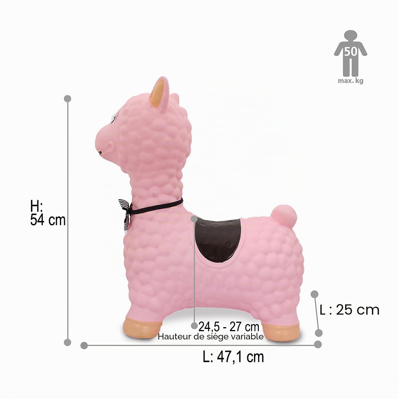 JAMARA 460543 Lama Jouet Sauteur avec Pompe, sans BPA, jusqu'à 50 kg, favorise Le Sens de l'équilibre et la motricité, Robuste et résistant, Facile d'entretien