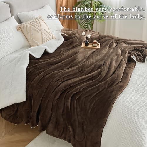 CHOSHOME Sherpa Fleece Blanket- Thick Warm Blanket for Winter, Soft Fuzzy Plush Blanket for Bed, Couch, Travel (Brown, Cal King 96" x 102")