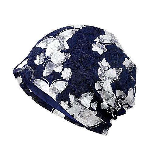 Glamorstar Floral Lace Beanie Hat Chemo Cap Stretch Slouchy Turban Headwear (As1, Alpha, One_Size, Butterfly Sapphire) #TOP11
