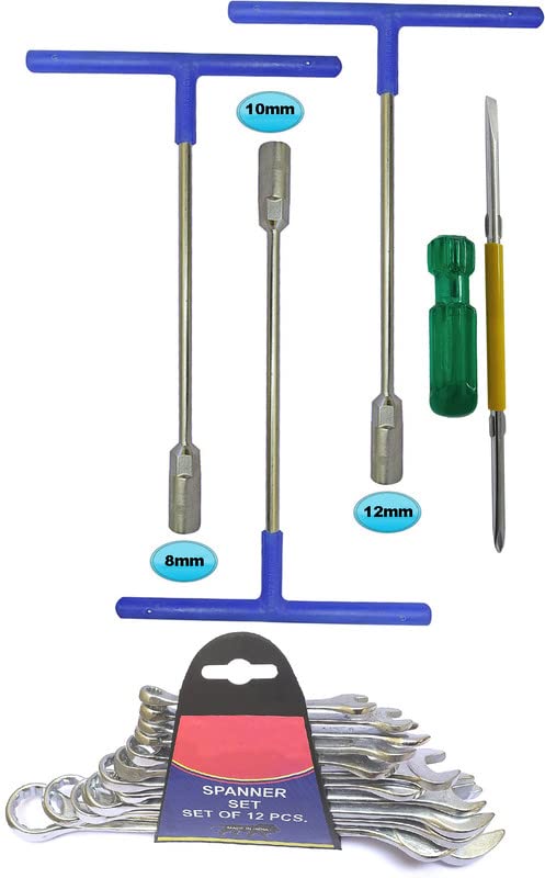 Inditrust Heavy duty 3pc T Spanner (8, 10 & 12) mm 12pc Chavi & 2in1 screwdriver Hand Tool Kit