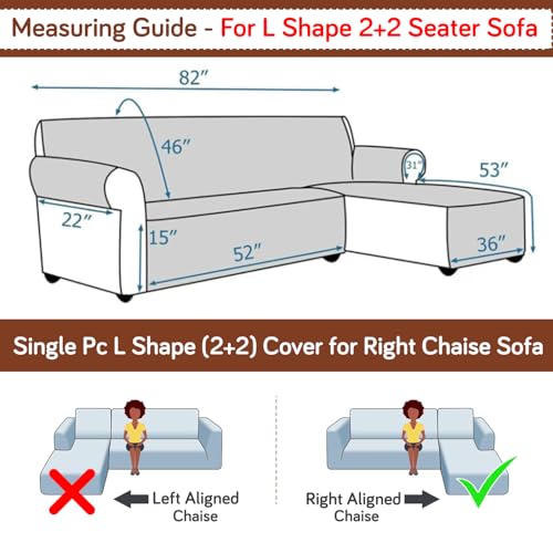 Image of HOKIPO 'Elira Series' Printed Quilted One-Piece L Shape 4 Seater (2+2) Sofa Cover with Right Chaise | Anti-Slip Design, Feather Brown Floral (AR-6228-C1)