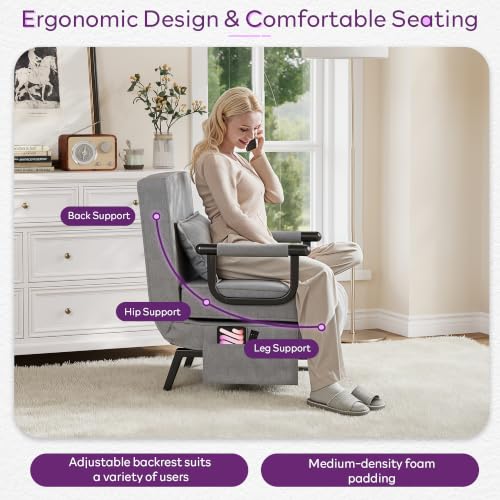 Image of TYBOATLE Sleeper Chair Bed Set of 2, Folding Futon Sofa Bed, Light Grey | Comfy, Small, Cozy, Convertible, 5 in 1, Adjustable Backrest, Side Pockets, Pillow, Small Spaces, Office, Dorm