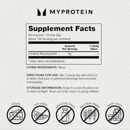 Image of Myprotein Creatine Monohydrate Powder, 200 Servings (2.2lbs), Pure Unflavored Creatine Powder, Post /Pre Workout Supplement for All Sports & Exercises