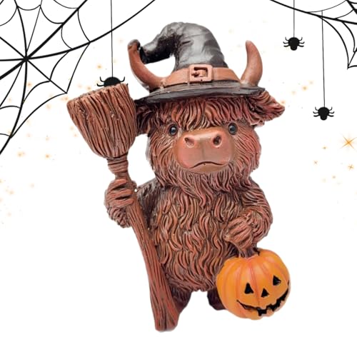 Highland Cow Halloween Decor | Figura in resina, design spaventoso costume | scultura di per tavoli, giardini, vassoi graduati, Home Indoor Outdoor Party Display