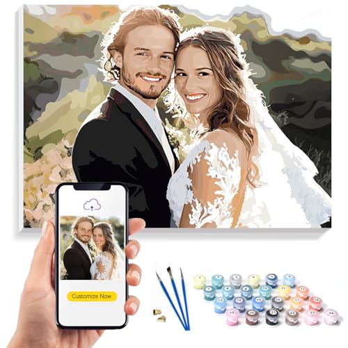 KURUMi 24/36/48 Colores – Pintar por Numeros Personalizado para Adultos, Set de Cuadros para Pintar por Números para Principiantes, Crea un Arte Único con Tu Foto: Familia, Mascota o Sers Querido