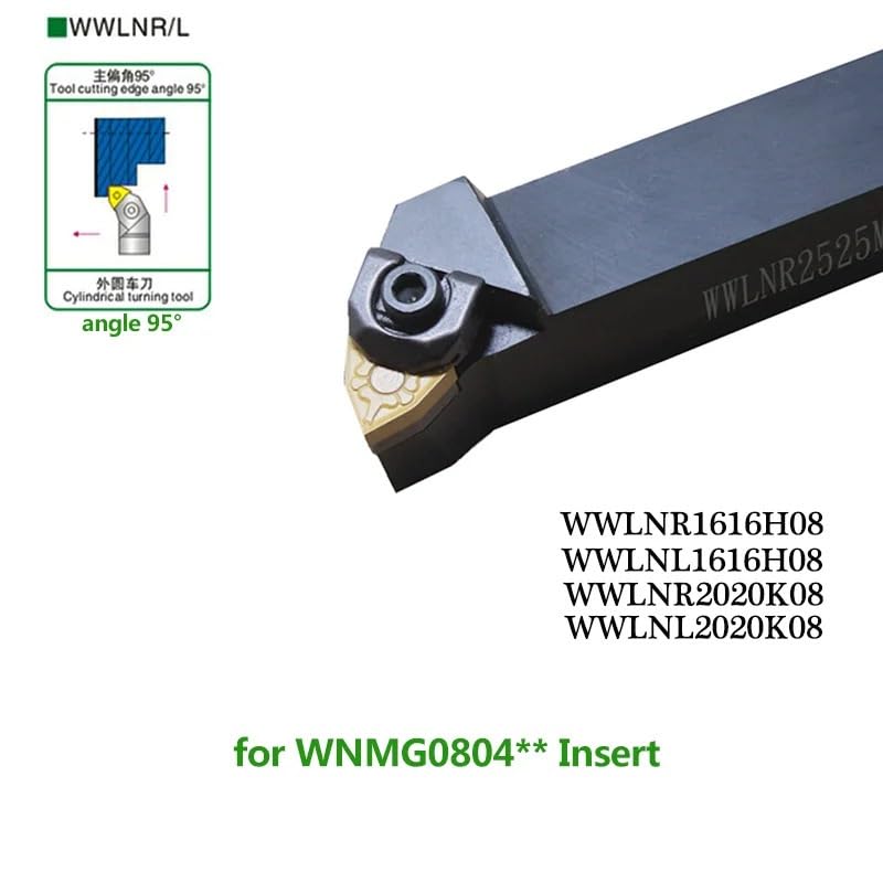 1pc WWLNR1616H08 WWLNR2020K08 16mm 20mm Lathe CNC Cutter Tools Machining Boring Bar WWLNR WWLNL External Turning Tool Holder(WWLNL1616H08)