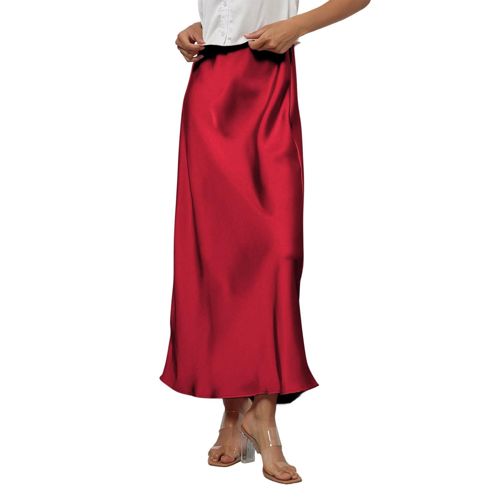 Long Satin Maxi Skirts for Women Trendy Summer Holiday Party Skirt High Waisted Dressy Casual Formal Office Skirt