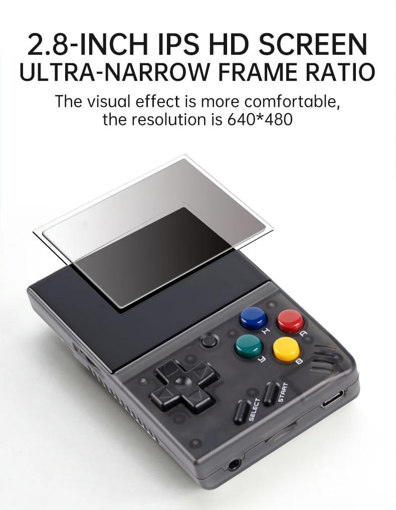 Whatsko MiyooMini V4 Consola de Juegos Portátil,Consola Retro 64GB con 10000 Juegos,Sistema Linux Cortex-A7 Pantalla IPS de 2.8 pulgadas 2000mAh,Soporta WiFi HDMI y Salida TV(Negro)