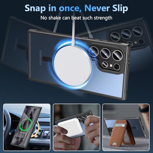Image of OWKEY for Samsung Galaxy S24 Ultra Case 6.8'', Magnetic Samsung S24 Ultra Case Compatible with Magsafe, [Shockproof Military] Translucent Back Slim Bumper Cover Phone Case Samsung S24 Ultra, Black
