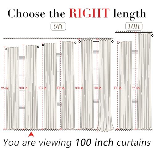 Image of XTMYI 100 Inch Linen Curtains, Lightweight Semi Sheer Light Filtering Drapes, Back Tab Window Drapery for Living Room Bedroom 2 Panel Set, Oatmeal Beige, 50 inch W x 100 inch L