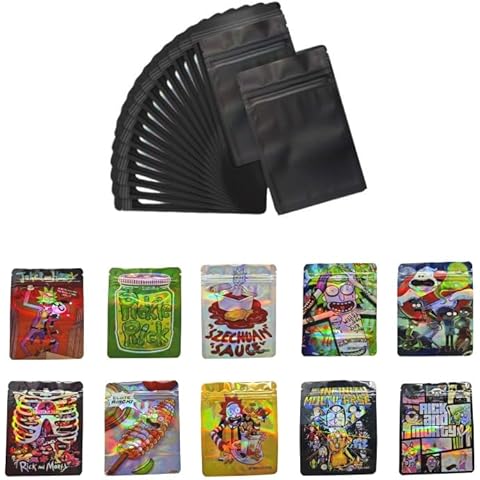 100 Bags, 1 Special Cartoon Pattern, Resealable Candy Bags, Gummies Bags, 5 x 4 Inch Storage Baggies, Treat Bags, Cookie Bag (black) Cover