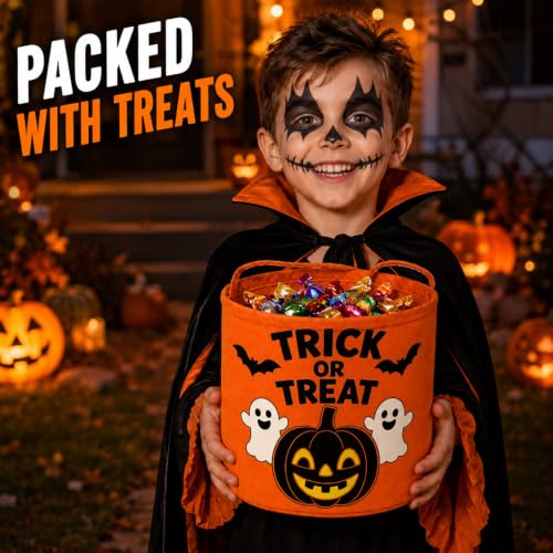 Oeyliz Halloween Candy Bucket Large Halloween Trick or Treat Orange Basket - image 7