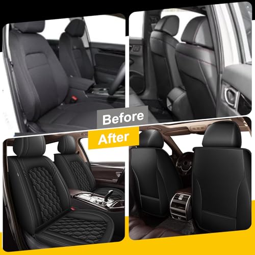Image of Front Seat Covers for Mazda 6 2010-2021 Faux Leather | Waterproof Breathable Scratch Resistant 360 Wrap Airbag Compatible Easy Clean (2 Seats,Black)