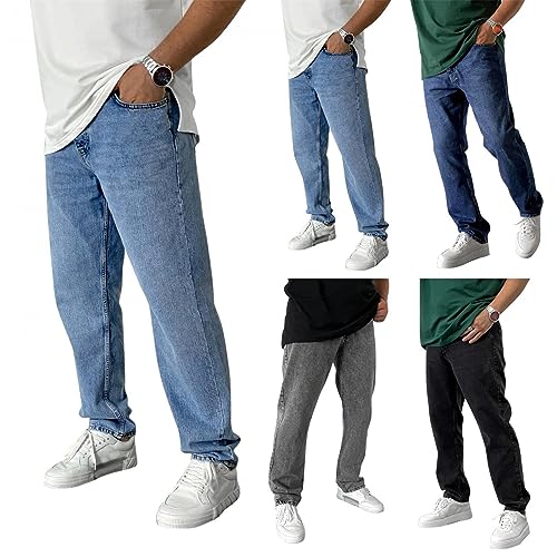 evzosrz Men's Straight Jeans Casual Elastic Waist Pants Denim Slim Fit Straight Sweatpant Regular Jeans Trousers Streetwear 5