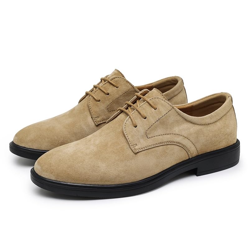 Dress Oxford Formal Shoes for Men Lace Up Round Toe Suede Leather Derby Shoes Rubber Sole Low Top Non Slip Anti-Slip Prom